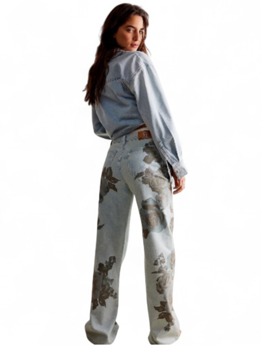 Free People We The Free Tinsley Baggy Printed Jeans Daylight Combo 27 NWOT - Picture 2 of 8
